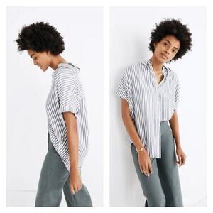 Madewell Central Stripe Button Down Shirt Size XS Short Sleeve Hi Low Top